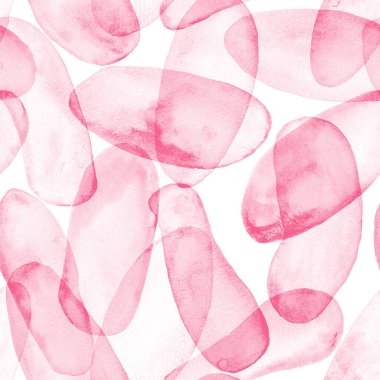 Soyut suluboya elipsleri renk arkaplanı oluşturur. El çizimi pastel pembe sıvı lekeleri, pürüzsüz desen. Suluboya dokusu. Tekstil, kumaş, duvar kağıdı, ambalaj kağıdı baskısı.