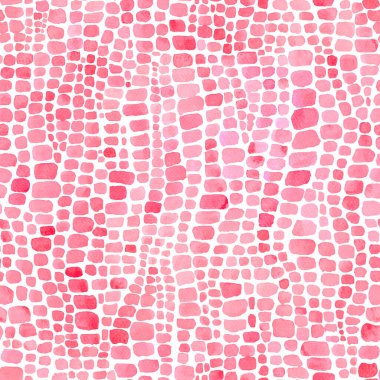 Abstract crocodile reptile scales pink red and white watercolor seamless background. Watercolour hand drawn animal skin scale print. Geometrical texture. Print for textile, wallpaper, wrapping paper. clipart