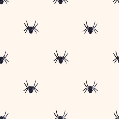 Cadılar Bayramı, beyaz arka planda siyah suluboya örümceklerin siluetleri olan pürüzsüz bir desen. Suluboya elle çizilmiş doku. Kumaş, duvar kağıdı, ambalaj kağıdı için yazdır.