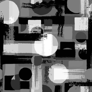 Çağdaş sanatın kusursuz bir geçmişi var. Soyut grunge geometrik şekiller. El çizimi siyah, beyaz, gri daireler, dikdörtgenler, kare dokular. Tekstil, duvar kâğıdı ve ambalaj için yazdır