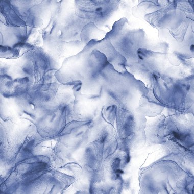 Soyut suluboya sıvı boyalı lüks arka plan. Elle çizilmiş lacivert sıvı lekeleri, pürüzsüz elementler. Suluboya dokusu. Tekstil, kumaş, duvar kağıdı, ambalaj kağıdı baskısı.