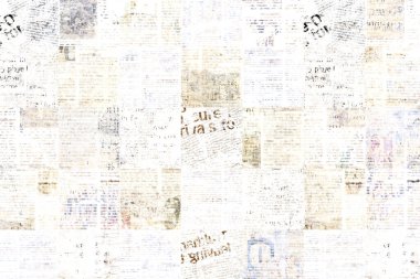 Vintage grunge gazete kağıdı doku arka plan. Eski gazete arka plan bulanık. Metin için yer bir bulanıklık okunamaz yaşlı gazete sayfası. Arka plan gri kahverengi bej kolaj haber sayfaları.
