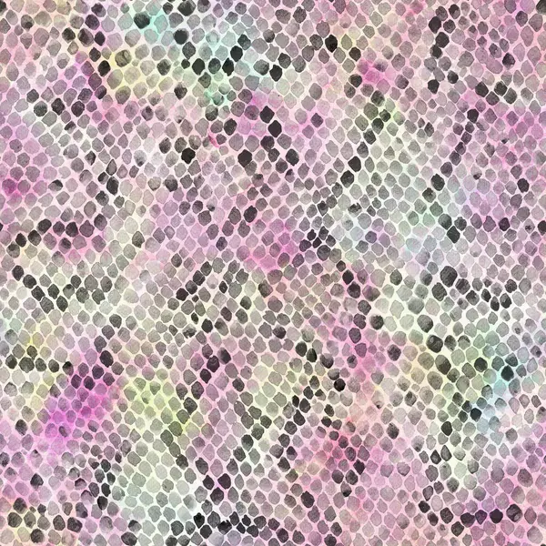 Watercolor pink black snake skin seamless pattern. Watercolour hand painted snakeskin camouflage animal texture. Grunge reptile background. Print for fashion clothes, textile, accessories, wallpaper.