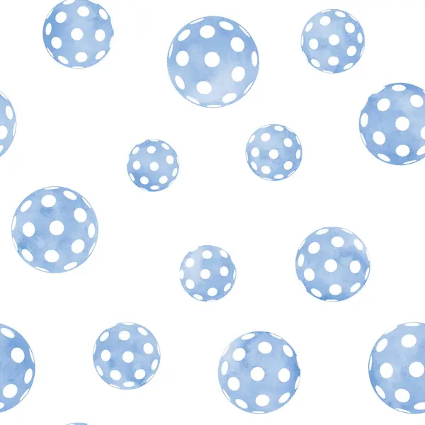 ブルーボールのシームレスなパターン 現代的なゲームピクルボール ウォーターカラー手描きのグラウンジラウンド幾何学的な形状の質感 包むことのための水彩の印刷物 健康的なライフスタイル スポーツ — ストック写真