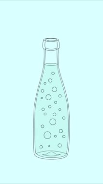 Şeffaf cam soda şişesinin el yapımı animasyonu. Dikey.