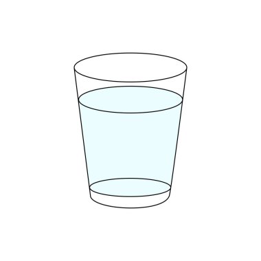 Beyaz arka planda izole edilmiş saydam mavi su bardağı. El çizimi vektör çizimi. Metin için boşluk