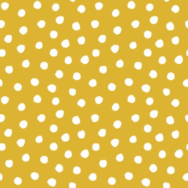 Soyut polka konfetilerin kusursuz desenlerini noktalar. El çizimi düzensiz beyaz daireler zeytin yeşili arka planda. Renkli doku. Tekstil, kumaş, duvar kağıdı, ambalaj kağıdı baskısı.