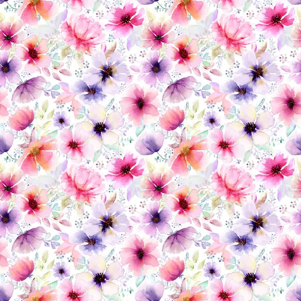 Suluboya soyut, kalın, dikişsiz çiçek deseni. Suluboya el, renkli pembe kırmızı çiçek çizimi. Duvar kağıdı, ambalaj kağıdı, tekstil, kumaş için çok renkli baskı.