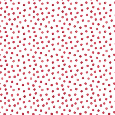 Soyut suluboya polka konfeti arkaplanı noktalar. Elle çizilmiş düzensiz pembe kırmızı daireler, kusursuz desen. Suluboya renkli doku. Tekstil, kumaş, duvar kağıdı, ambalaj kağıdı baskısı.