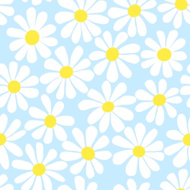 Papatya çiçeği. Güzel çiçeksiz desen. Mavi arka planda el çizimi bahar botanik çizimi. Tekstil, kumaş, duvar kağıdı, ambalaj kağıdı baskısı.