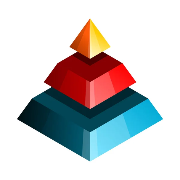 Барвиста Піраміда Трьома Частинами Жовті Червоні Сині Шматочки Порожній Шаблон — стоковий вектор