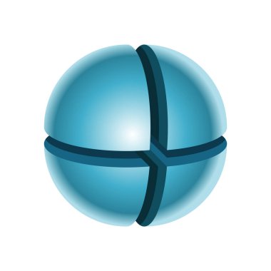 Mavi parlak küre dört parçadan oluşuyordu. Şirket logosu tasarım şablonu. Boş bilgi modeli ve dört seçeneği var. Parlayan cam top çeyrekliklere bölündü. Kıymetli değerli taş. Vektör illüstrasyon sanatı 