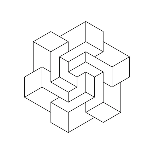 Πολύπλοκο Εξαγωνικό Αντικείμενο Από Ορθογώνια Αδύνατο Σχήμα Penrose Esher Γεωμετρικό — Διανυσματικό Αρχείο