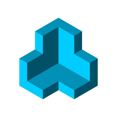 Mavi oda köşe konsepti. Bina, mimari, yapı elementleri. Isometric 3D ofis küpü. Geometrik blok şekli. İç tasarım logo şablonu. Vektör illüstrasyonu, klip sanatı