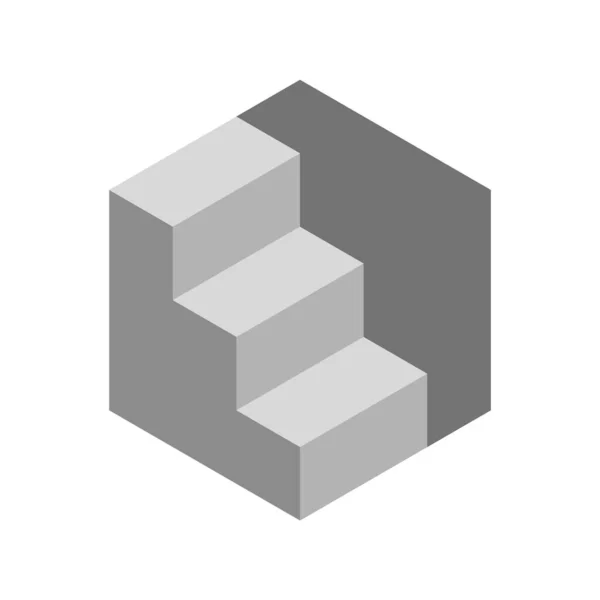 Ізометричні Сірі Сходи Несучою Стіною Три Кроки Геометрична Шестикутна Коробка — стоковий вектор