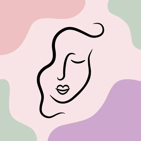 Timide Portrait Art Ligne Visage Féminin Avec Des Éléments Géométriques — Image vectorielle