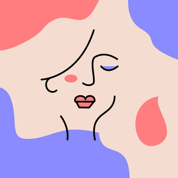 Triste Femme Ligne Art Visage Portrait Féminin Style Cubisme Dessiné — Image vectorielle