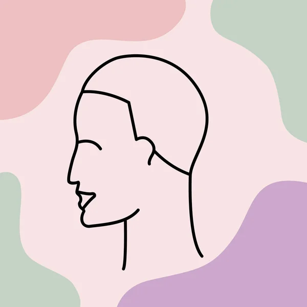 Человек Лицом Линии Искусства Красочном Фоне Boho Линейно Нарисованная Голова — стоковый вектор
