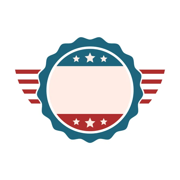 コピースペース付きのアメリカのバッジまたはスタンプ 赤い線で丸いロゴ アメリカ国旗のエンブレム テキストのための場所と愛国的なシンボル アメリカの看板 ベクターイラスト フラット クリップアート — ストックベクタ