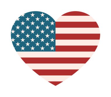 Kalp şeklinde Amerikan bayrağı. ABD konseptini seviyorum. Eski renkler. Amerika 'ya karşı vatansever duygular. Ulusal gurur amblemi. Olumlu duyguyu kutluyoruz. Tasarım elemanı. Vektör illüstrasyonu, klip sanatı