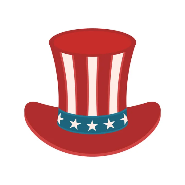 アメリカ国旗の帽子 アメリカの愛国的シンボル グラフィックプリントデザイン要素 サムおじさんの帽子 大統領の日だ リボンと星のシリンダー 独立記念日 アメリカの政治 ベクターイラスト クリップアート — ストックベクタ