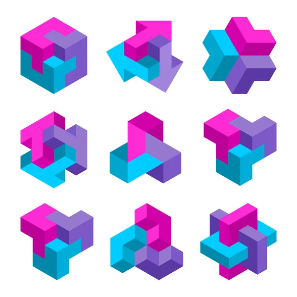 Kleurrijke Geometrische Kubus Elementen Groep Van Grafische Vormen Isometrische Logo — Stockvector