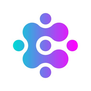 C harfi meta top şeklinde. Ağ topluluğu simgesi olarak kullanılabilir. Cyan mor renk gradyanı. Modern teknoloji sembolü. Sıvı işareti. Veri yönetimi. Birleştirilmiş noktalar. Yapay zeka kavramı. Vektör illüstrasyonu. 