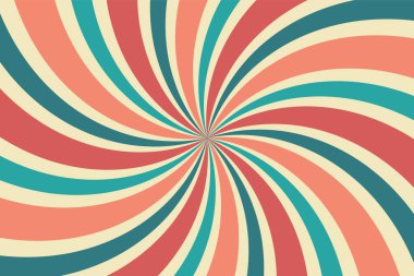 Retro colors spiral background. Twisted vintage starburst. Curved colorful rays on beige backdrop. Rotating lines optical illusion. Radial striped banner. Vertigo concept. Vector illustration   clipart