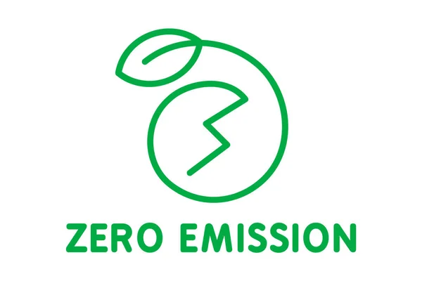 Sıfır Emisyon Sembolü Işaret Logo Sıfır Numarayı Bir Yaprak Yıldırımla — Stok Vektör