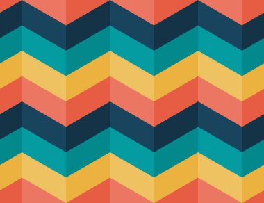 Retro sembolü kusursuz desen. Klasik renk çizgileri şablonu. 60 'lar, 70' ler tarzı renkli duvar kağıtları. Bayrak tasarım elemanı. Moda broşür kapağı. Zik zag çizgileri. Vektör illüstrasyonu. 