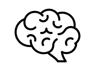 Beyin çizgisi simgesi. Sapı ve beyinciği olan insan beyni grafiği. Beyin konstrüksiyonları. Yan görüş. Merkezi sinir sistemi. Beyin yarıküre basit bir simge. Kara zihin sembolü. Vektör illüstrasyonu. 