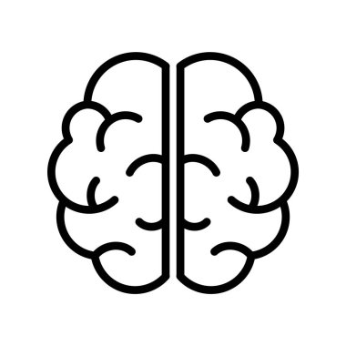 Beyin üst görünüm simgesi. Beynin iki yarımküresi. Korteksin sol ve sağ tarafında. Cerebrum ana hat sembolü. İnsan zihin işareti. Yaratıcı düşünce konsepti. Akıl sağlığı sorunları. Vektör illüstrasyonu. 