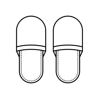 Terlik çizgisi simgesi. Seyahat endüstrisi. Otel, SPA tesisi. Bir çift uyku terliği. Ev rahatlama konsepti. Bir çift ev ayakkabısı. Tek kullanımlık banyo terlikleri. Vektör illüstrasyonu.