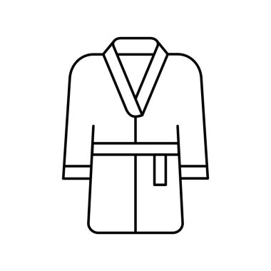 Bathrobe line icon. Travel industry. Hotel, SPA facility. Home relaxation concept. Ideal for sauna, bathroom, wellness, or clothing concept. Kimono-style robe collar and design. Vector illustration.