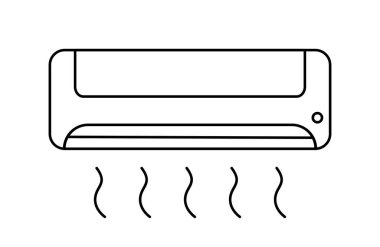 Klima çizgisi simgesi. Sıcaklık kontrolü. Soğutma ve ısıtma. Ev aletleri. Isı ve soğuk havalandırma. Atmosfer koşulları kontrolü. Duvara monte edilmiş soğutma sistemi. Vektör illüstrasyonu.