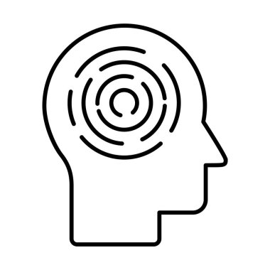 Labirent çizgisi ikonu. Vektör çizimi. Akıl labirenti. Beyin oyunları konsepti. İstihbarat. Akıl sağlığı. Mantık ve yaratıcı düşünce. Psikoloji sembolü. Karmaşık beyin işareti. Kişisel büyüme fikri. 