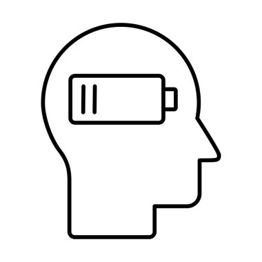 Yanık çizgisi simgesi. Kafası az bataryalı. Yorgun adam. Bitkin, boş, yorgunluk konsepti. Düşük enerjili akıl. Dinlenmeye ve iyileşmeye ihtiyacım var. Vektör illüstrasyonu.  