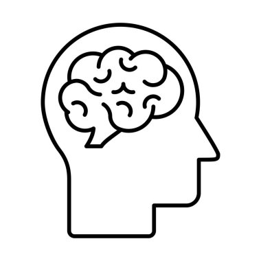 Beyin çizgisi ikonu. İnsan zihni. Zeka, psikoloji ve akıl sağlığı sembolü. Düşünme, yaratıcılık ve akıl sağlığı fikri. Farkındalık, öğrenme ve kişisel gelişim. Vektör illüstrasyonu. 
