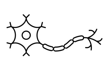 Nöron hattı simgesi. Sinir hücresi akson, dendrit ve hücre vücudunu gösteriyor. Beyin hücreleri, sinapslar, sinir sistemi ve nöronlar arasındaki iletişim. Nöroloji, psikoloji, tıp. Vektör illüstrasyonu