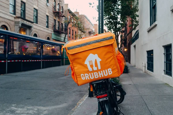 New York Usa November 2022 Grubhub Bag Delivery Bike Street — Stock Photo, Image