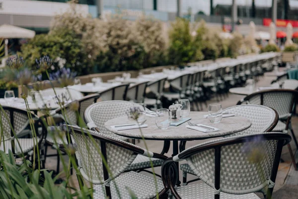 Set Outdoor Restaurant Tables Chairs London Selective Focus Stock Image