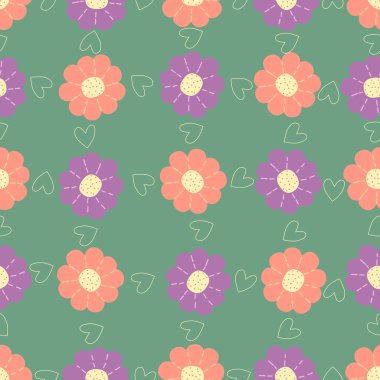 Yeşil arka planda soyut çiçek desenli. Tekstil, giysi, duvar kağıdı vs. için mükemmel desenler.