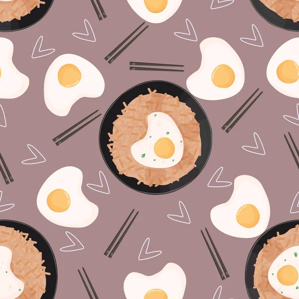 Asian food seamless pattern. Fried rice vector illustration 