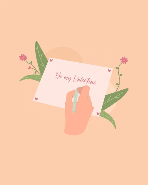 Valentines day greeting card. Vector illustration with flowers and text on it.