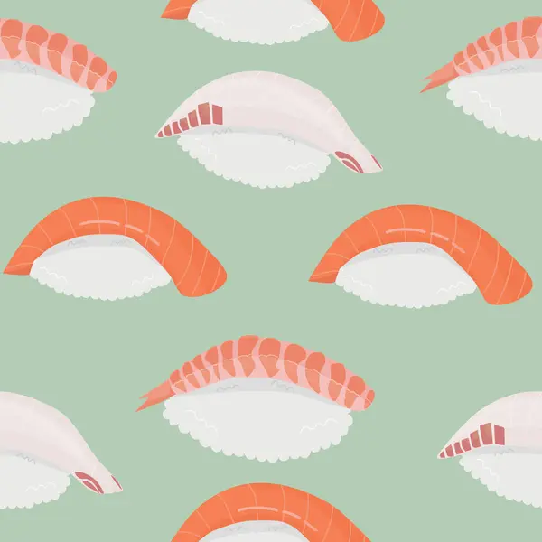 Karides ve somon dilimsiz Nigiri suşisi. Asya gıda vektör deseni.