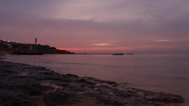 Panoramiczny Widok Plażę Ras Umm Sid Piękny Wschód Słońca Nad — Wideo stockowe
