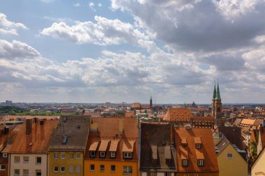 Eski şehir Nuremberg 'in panoramik hava manzarası, Nurnberg, Franconia, Bavyera. Yüksek kalite fotoğraf