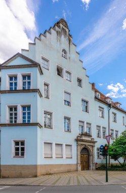 Passau, Bavyera, Almanya 'da güzel açık mavi bir ev. Yüksek kalite fotoğraf