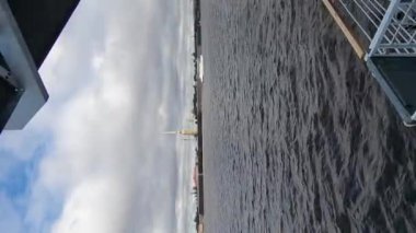 Neva Nehri manzarası, Peter ve Paul Kalesi St. Petersburg, Rusya 'daki Palace Embankment' tan. Dikey video. Yüksek kalite 4k görüntü