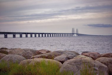 Oresund Bridge view during the sunset. clipart